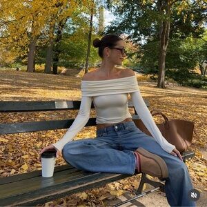 Urban Outfitters Silence + Noise Yellow Knit Woven Off the Shoulder Sweater Top